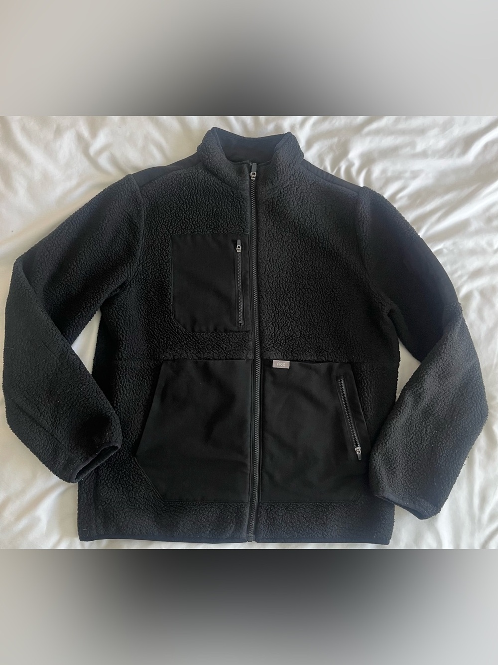 Figs Black Sherpa Zip Jacket with Panel Pockets